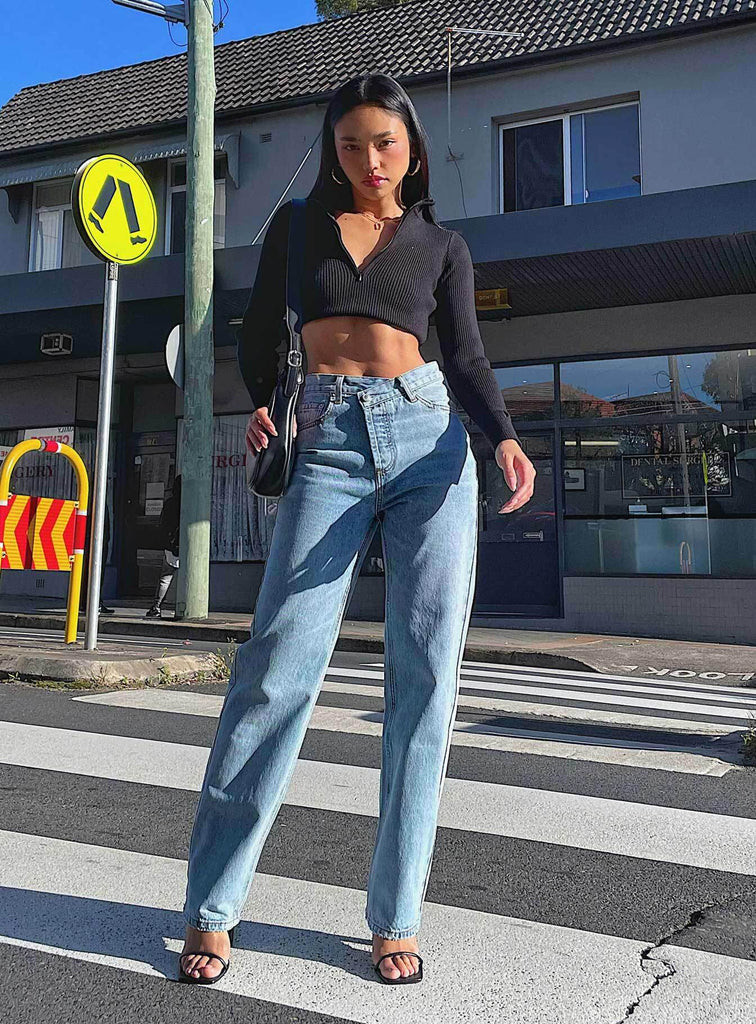 Holly Asymmetric Straight Leg Jean Light Wash Denim | Princess Polly US