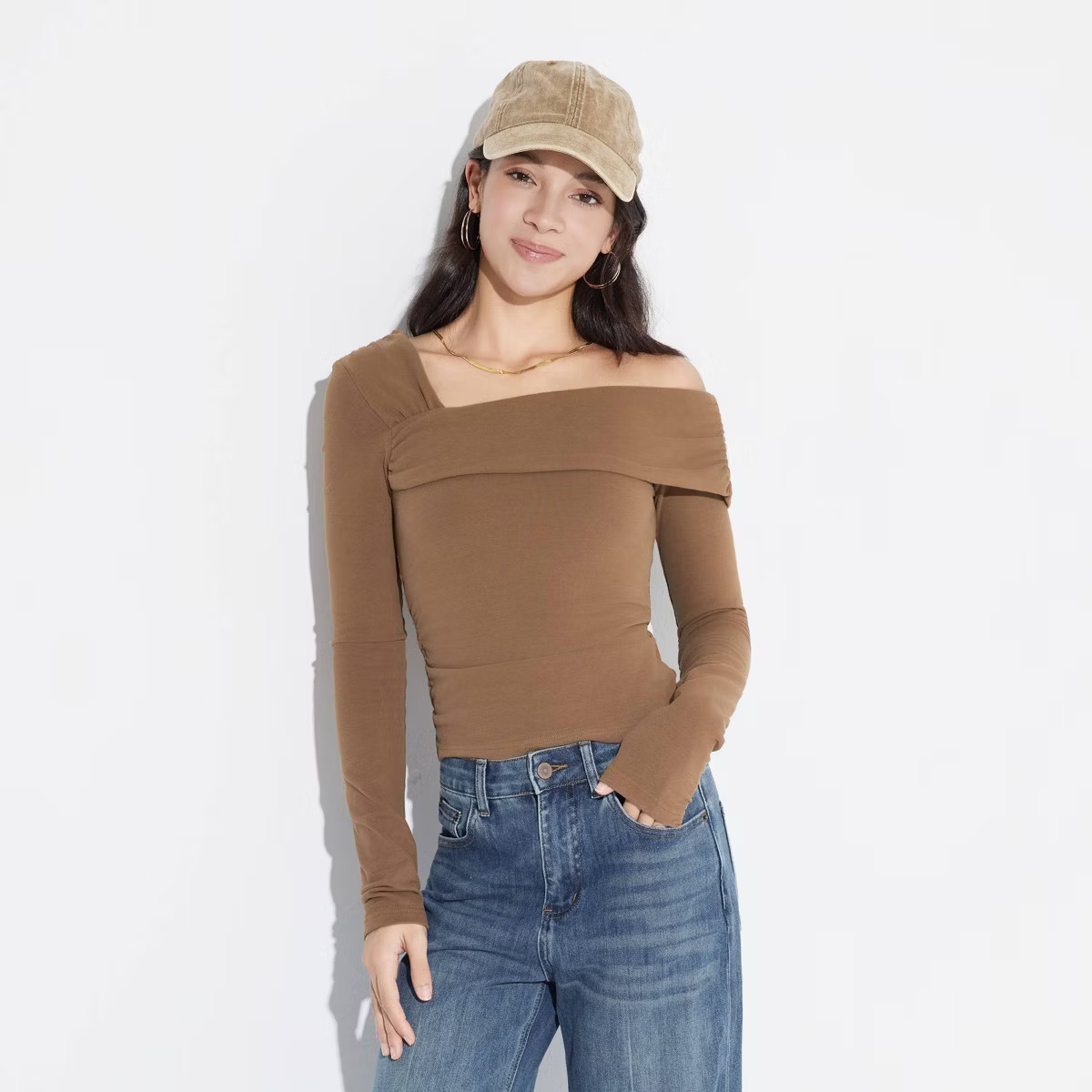 Women's Long Sleeve Asymmetrical Cropped Top - Wild Fable™ | Target
