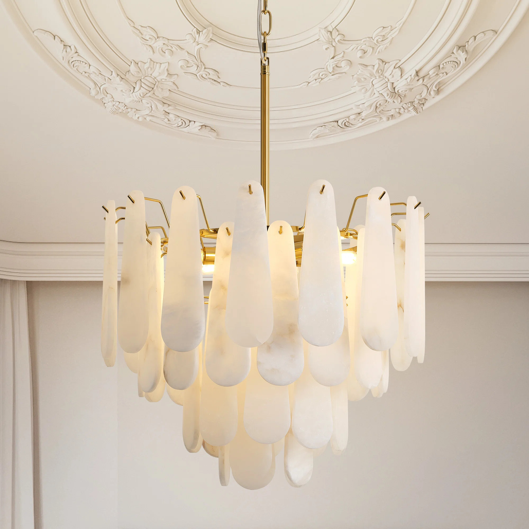 Norinne 21.7" 4-Tiers Luxury Round Gold Alabaster Chandeliers for Foyer Dining Bedroom Table Kitc... | Wayfair North America