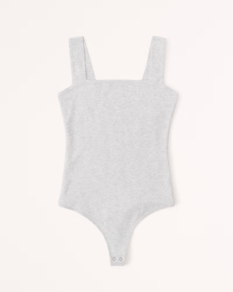 Abercrombie & Fitch Women's Cotton Seamless Fabric Squareneck Bodysuit in Light Grey - Size M | Abercrombie & Fitch (US)