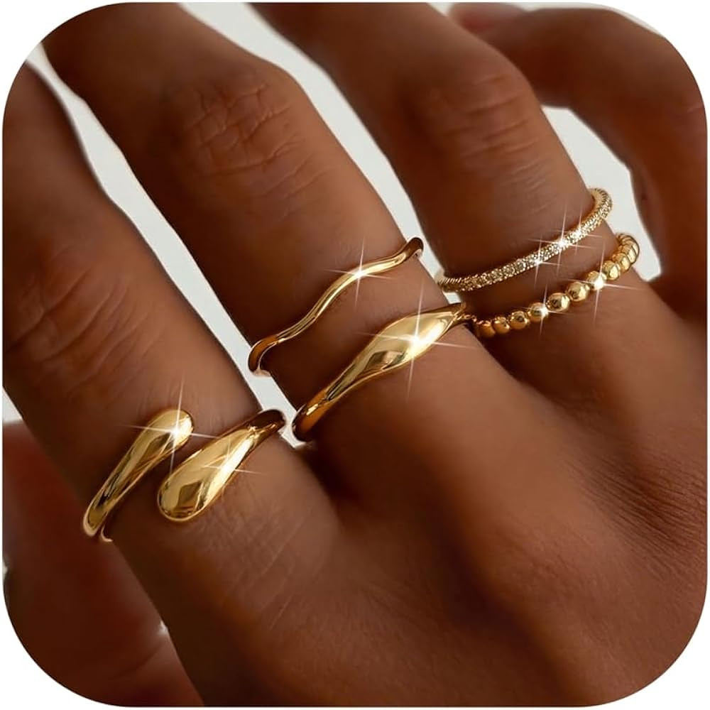 THUNARAZ 14K Gold Plated Rings for Women Non Tarnish Stackable Chunky Rings Cubic Zirconia Thumb ... | Amazon (US)