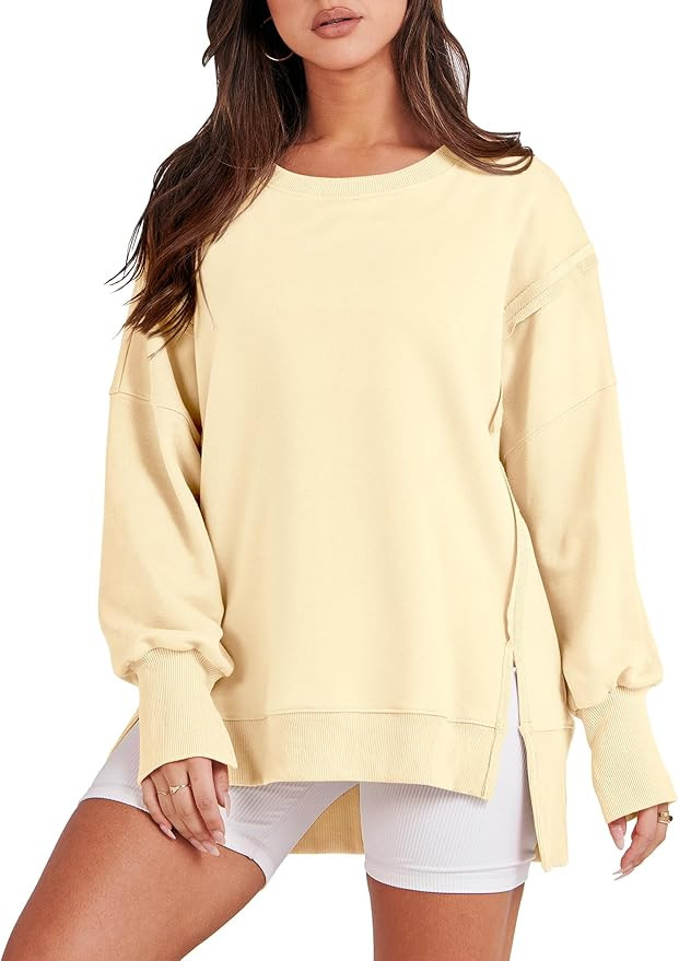 ANRABESS Women's Oversized Sweatshirts Crew Neck Long Sleeve Shirts Casual Loose Slit 2025 Fall C... | Amazon (US)