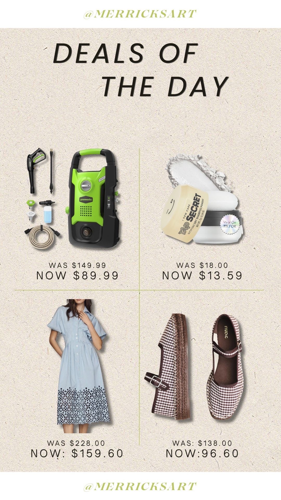 4 daily deals! Pressure washer, my favorite dry shampoo, a gorgeous dress, and a pair of fun shoes.