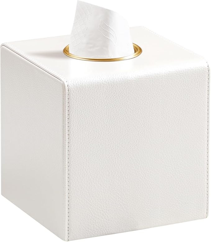 Square Tissue Box Cover, Luxury PU Leather Tissue Holder with Magnetic Closure (Brown) | Amazon (US)