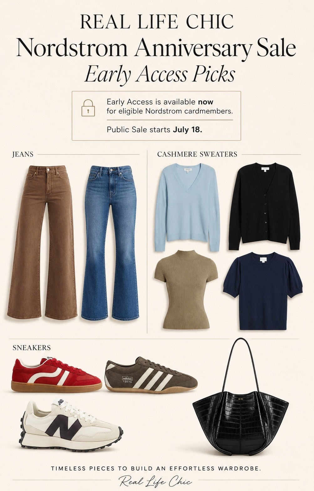 My favorite picks from Nsale✨


Nordstrom Anniversary Sale, Nordstrom Anniversary Sale 2026, NSale, Nordstrom Early Access, Nordstrom Cardmember Early Access, timeless wardrobe, capsule wardrobe, fall wardrobe essentials, classic style, elevated basics, wardrobe staples, cashmere sweaters, designer sneakers, everyday denim, straight leg jeans, wide leg jeans, neutral outfits, effortless style, chic outfits, women over 40 fashion, minimalist fashion, classic fashion, investment pieces, fall fashion preview, Nordstrom finds, best Nordstrom picks, Nordstrom favorites, LTK creator, shopping guide, Real Life Chic.

#LTKootd #LTKSeasonal #LTKSaleAlert