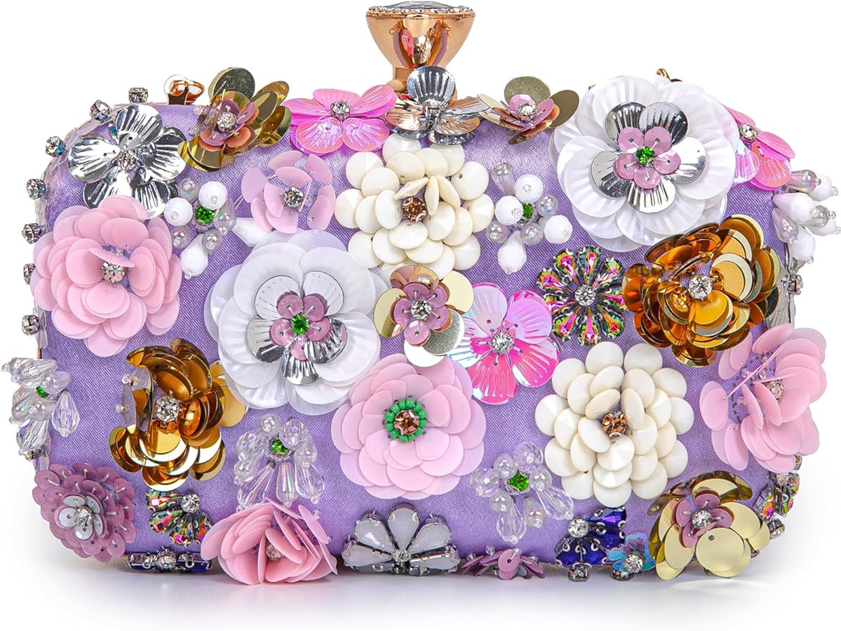 Women Clutches Flower Evening Handbag Chain Strap Shoulder Bag handbag Wedding bag purse | Amazon (US)