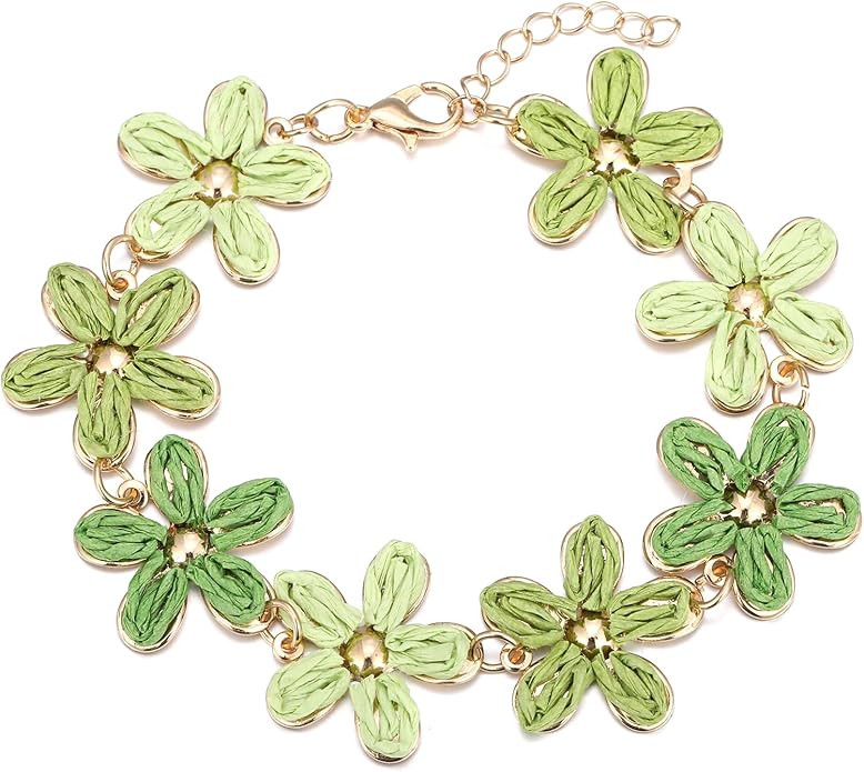 Tropical Colorful Raffia Bracelet for Women, Gradient Beach Flower Anklet Boho Jewelry, Handmade ... | Amazon (US)