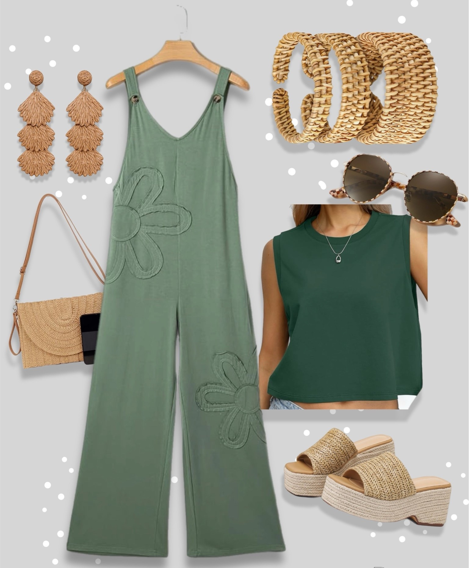 The perfect casual summer outfit doesn’t exi….. oh wait. 🫢

Yes it does! Comfort in a soft jumpsuit and tank, summer in rattan woven accessories. ☀️

Yes, please ✅

#LTKootd #LTKMidsize #LTKSeasonal