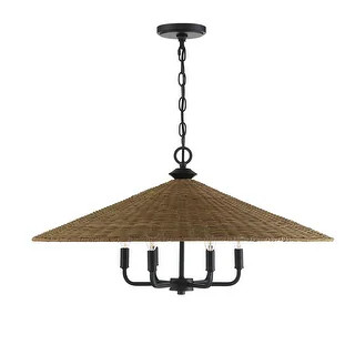 Savoy House Eman 6-Light Pendant in Matte Black with Dark Rattan | Bed Bath & Beyond