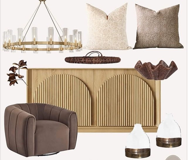 What is your home interior style? Gorgeous colors combo. #buffet #sideboard #pillows #chandelier #chair #bowl #home #decor #brown 

#LTKHome #LTKSaleAlert #LTKStyleTip
