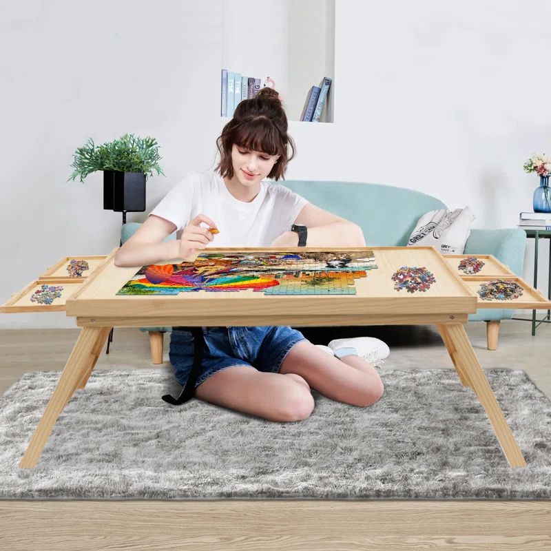 1500 Pcs Puzzle Board Wooden Jigsaw Puzzle Table with Folding Legs 4 Drawers, 1 Set of Accessorie... | Wayfair North America