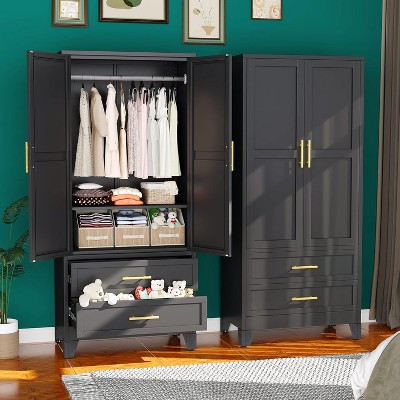 BALHAM TRADE-71 Inch Metal Armoire Wardrobe Closet with Adjustable Shelves Hanging Rod and Drawers black-1Pcs 17.72"D x 31.5"W x 71.39"H | Target