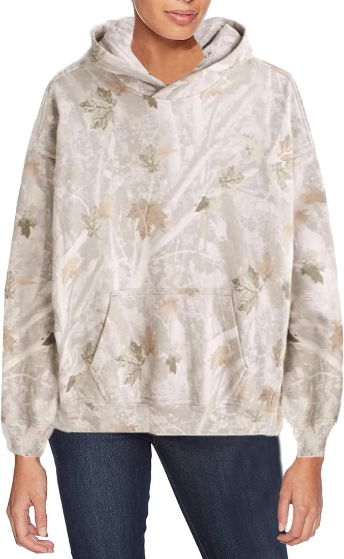 Womens Camo Hoodie Maple-Leaf Print Fleece Pullover Sweatshirts Oversized Tops With Pocket Casual... | Amazon (US)