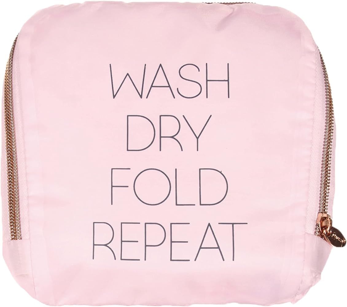 Miamica Women's Foldable Travel Laundry Bag, Pink "Wash, Dry, Fold, Repeat, 21” x 22” – Lig... | Amazon (US)