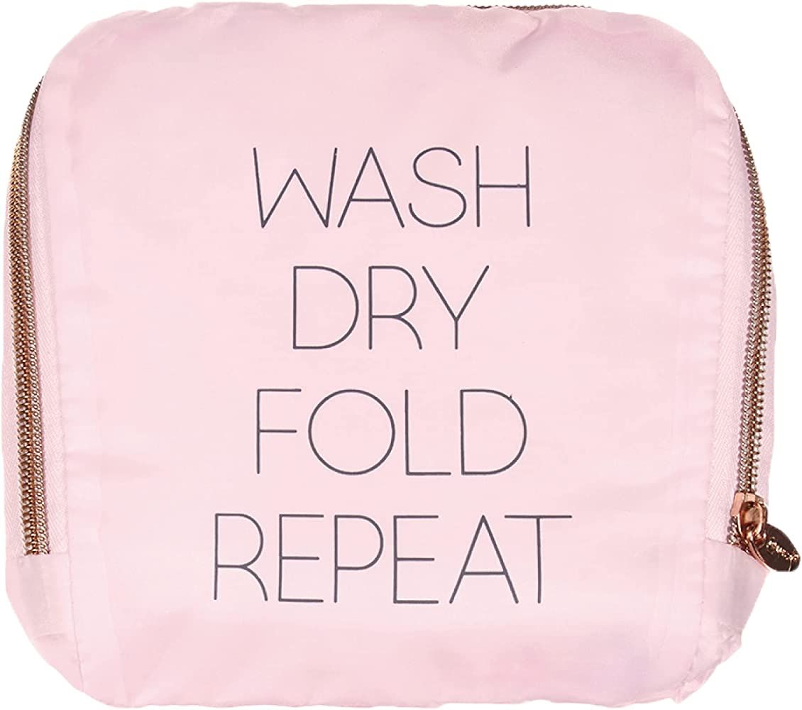 Miamica Women's Foldable Travel Laundry Bag, Pink "Wash, Dry, Fold, Repeat, 21” x 22” – Lig... | Amazon (US)