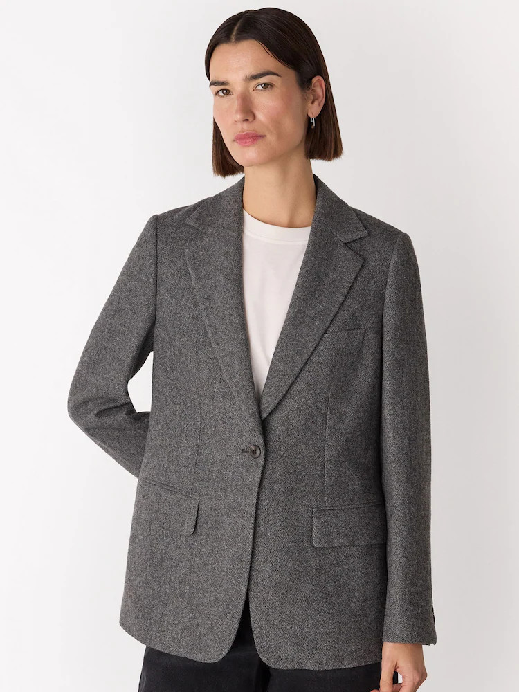 Whistles Grey Herringbone Wool Blend Blazer | Next US