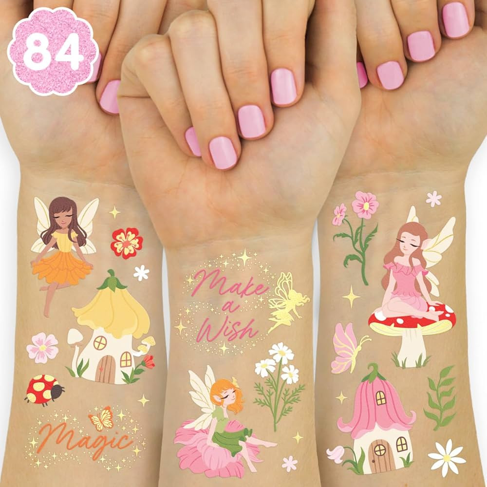 xo, Fetti Woodland Fairy Temporary Tattoos - 84 Foil Styles | Magical Princess Birthday Supplies,... | Amazon (US)