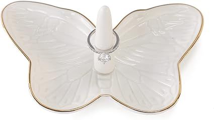 VINCOMIC Ceramic White Butterfly Ring Holder,Decorative Jewelry Holder,Birthday Valentine's Day E... | Amazon (US)