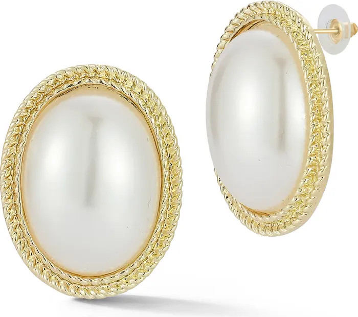 SPHERA MILANO Faux Pearl Oval Stud Earrings | Nordstromrack | Nordstrom Rack