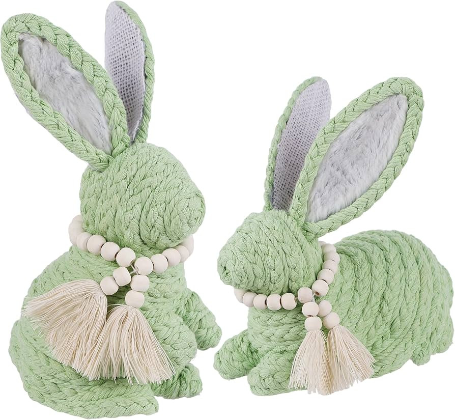 DR.DUDU 2 Pack Easter Bunny Decorations for Home - Rustic Woven Bunnies Easter Decor, Boho Spring... | Amazon (US)