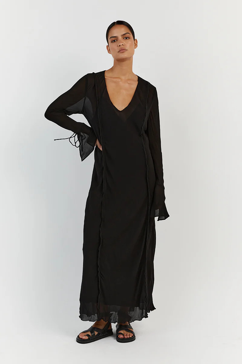 BOWIE BLACK SHEER VISCOSE DRESS | DISSH