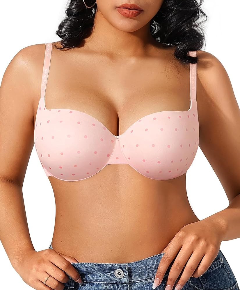 Popilush Push Up Bra Balconette Underwire Demi Seamless T-Shirt Bras | Amazon (US)