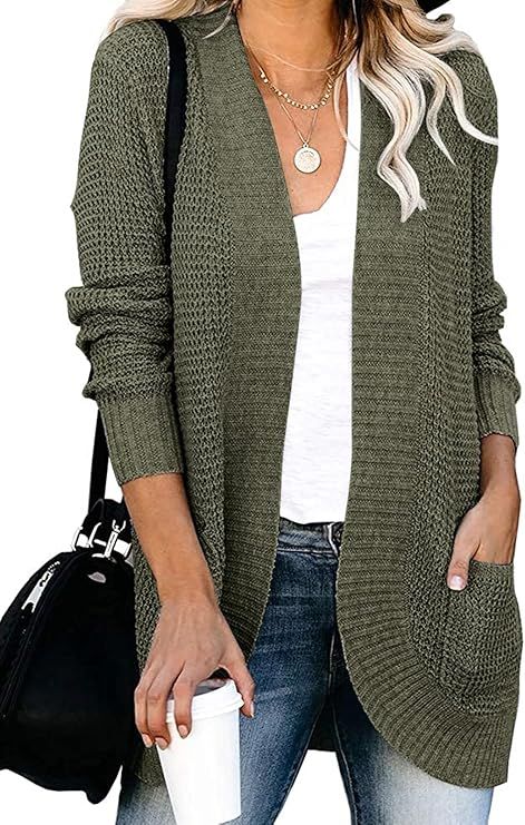 MEROKEETY Womens Long Sleeve Open Front Cardigans Chunky Knit Draped Sweaters Outwear | Amazon (US)