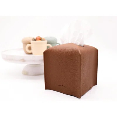 Tissue Box Cover Holder Square With Bottom Belt By PU Leather Decorative Organizer For Tabletop Bathroom Car Office | Camel | Wayfair North America