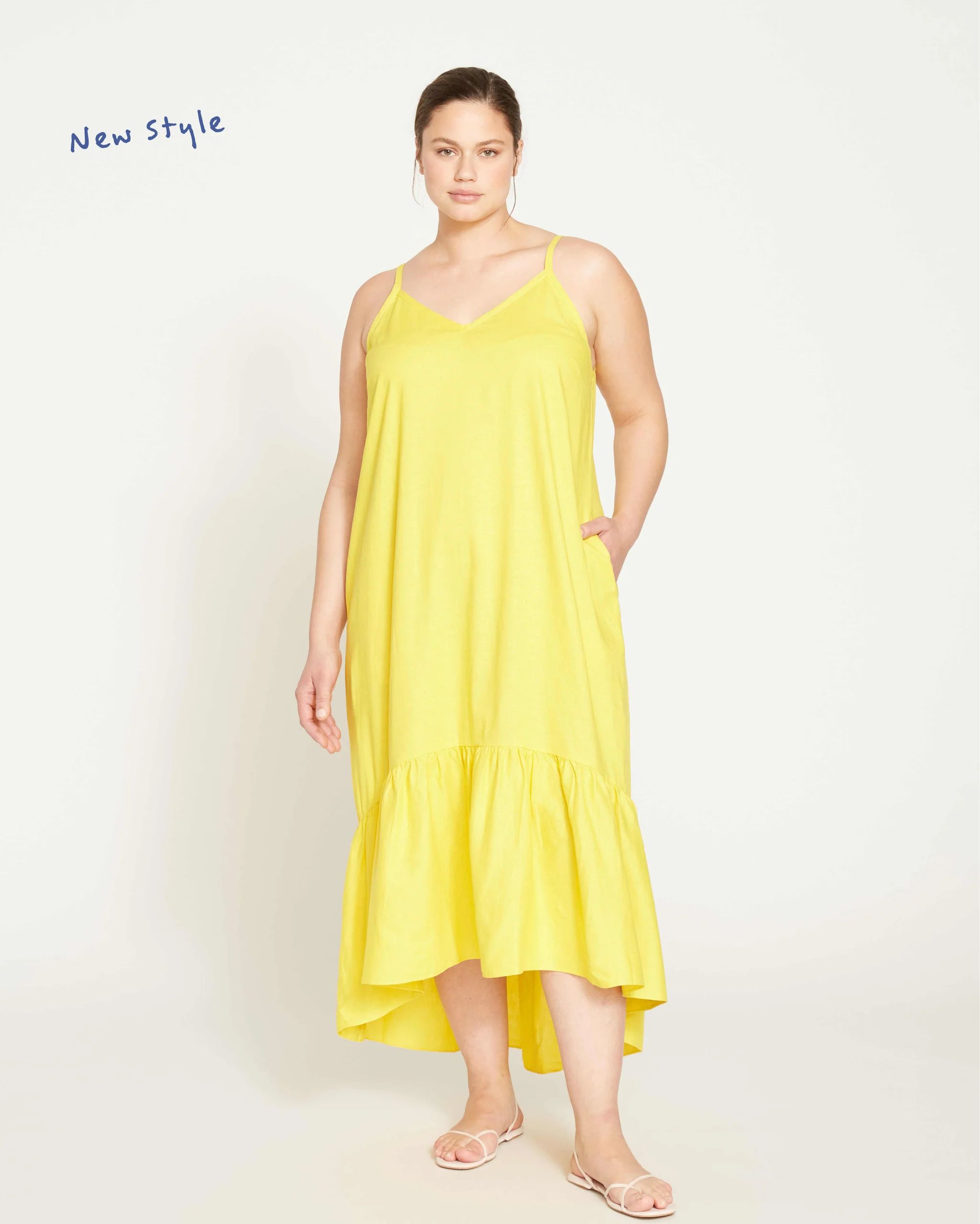 Float On Flutter Hem Linen Dress - Lemon | Universal Standard