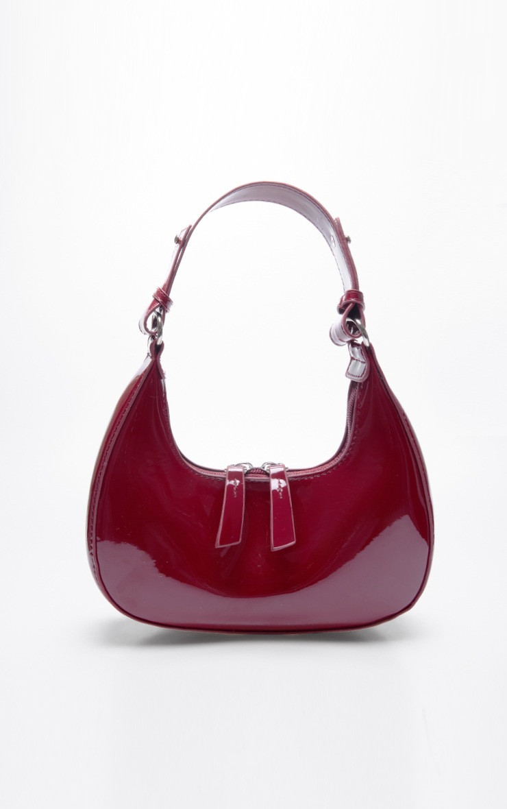 Burgundy Mini Double Zip Circle Grab Bag | PrettyLittleThing UK