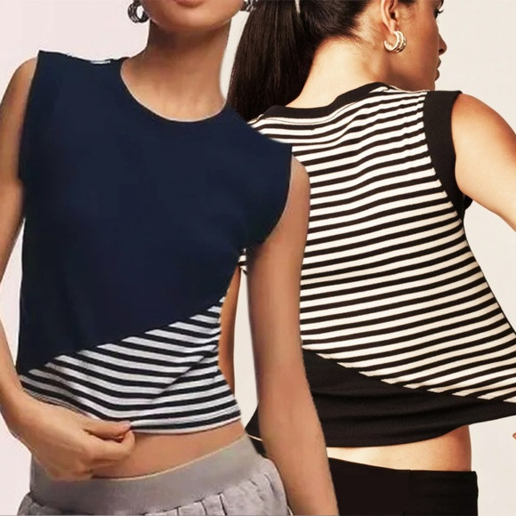 NWT - Maeve Cropped Sleeveless Striped Women's Top | Poshmark