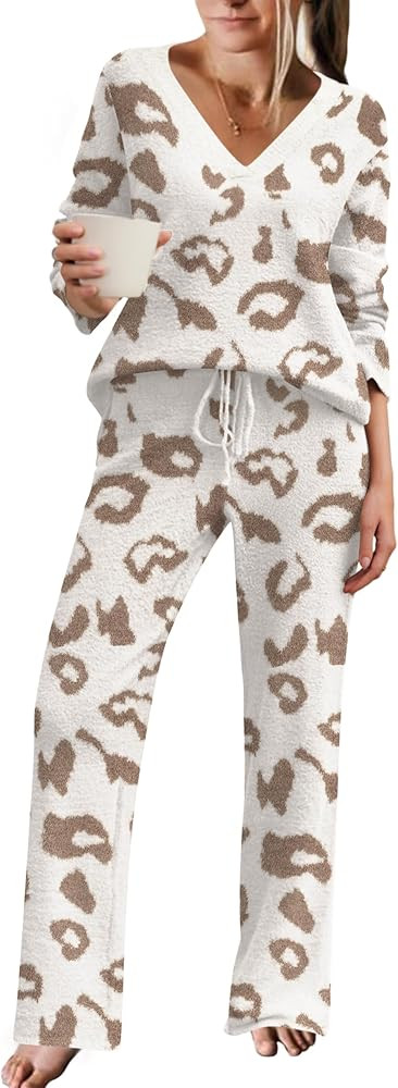 Ekouaer Womens Pajama Sets Fuzzy Fleece Sleepwear Long Sleeve Pjs 2 Piece Lounge Set Fall Outfits... | Amazon (US)