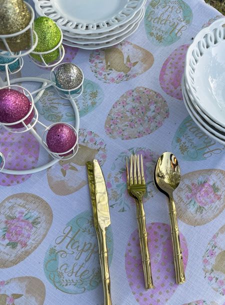 Easter decor. Easter tablecloth. Amazon Easter decor. Happy Easter. Easter dinner essentials. 🤍🌸💖 🐣 

#LTKhome #LTKparties #LTKfindsunder50