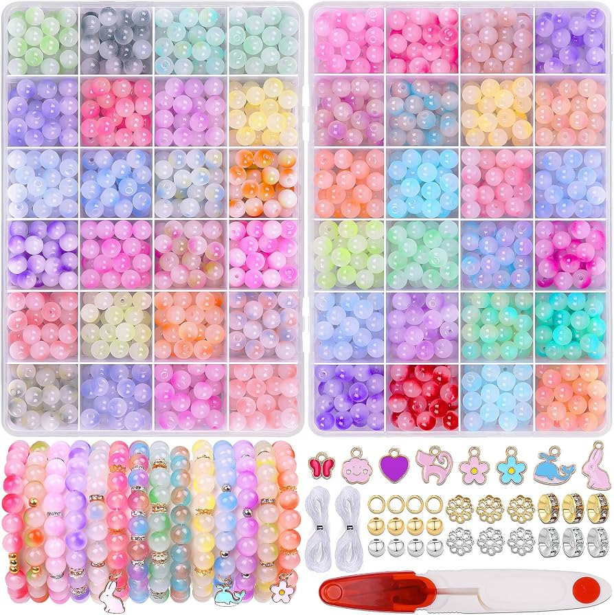 Wuollgess 1700Pcs 8mm Glass Beads for Jewelry Making, 2 Box 48 Colors Crystal Beads for Bracelet ... | Amazon (US)