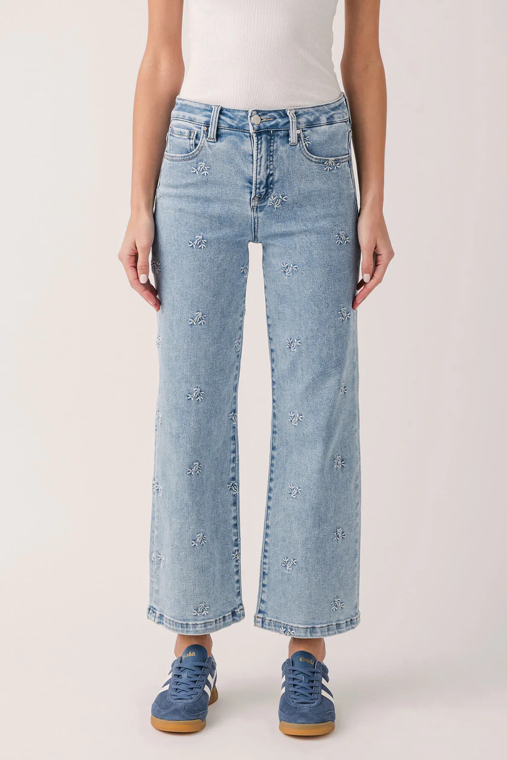 Risen Daisy High Rise Embroidered Crop Wide Leg Jeans | Social Threads