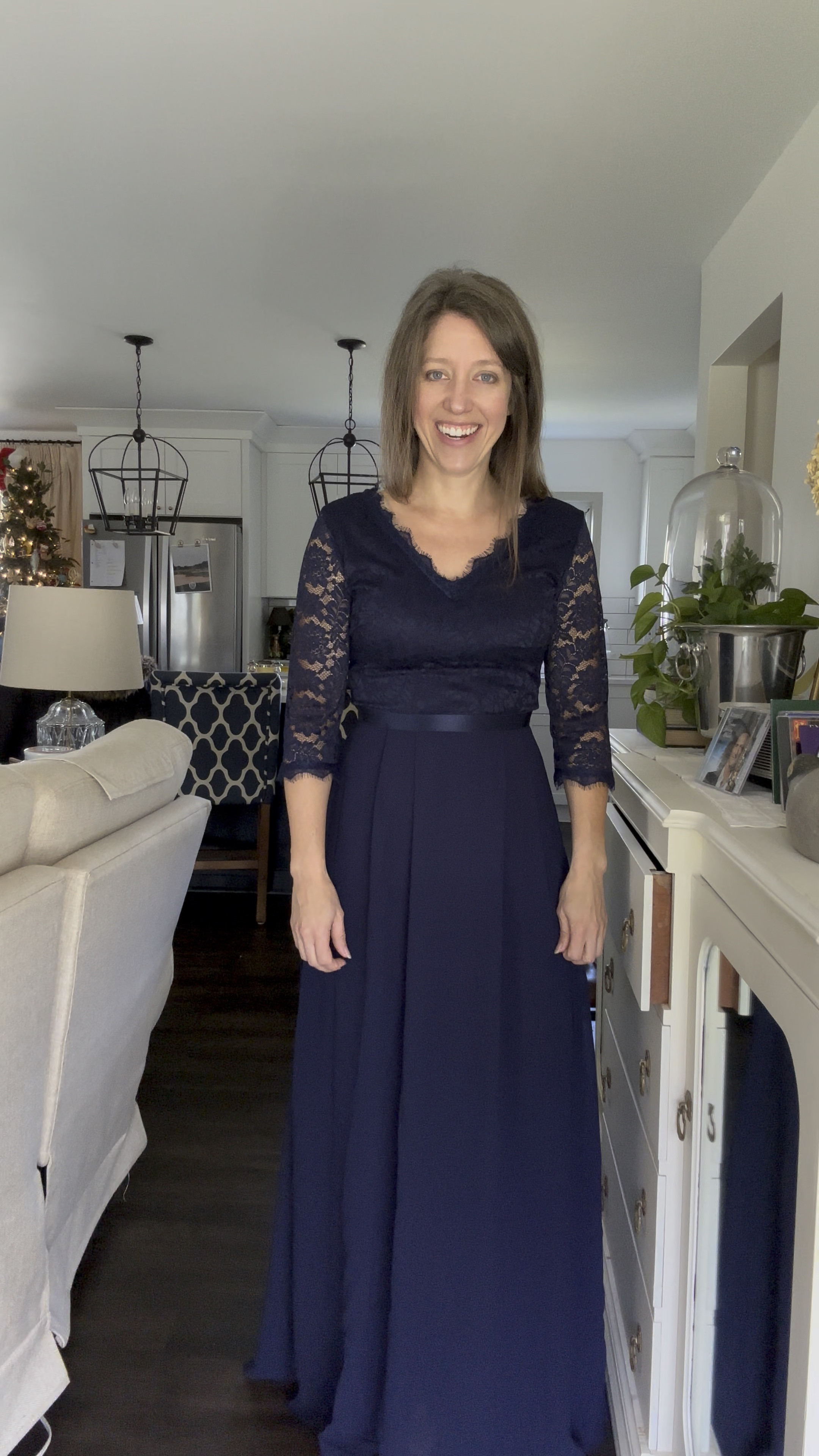 Holiday or cocktail dress from Amazon 

Wearing a S. It was snug in the waist. 
This brand trends long which is great for tall gals. 
I love the color (navy). The V-neck is flattering IMO  

#LTKHoliday #LTKParties #LTKSeasonal