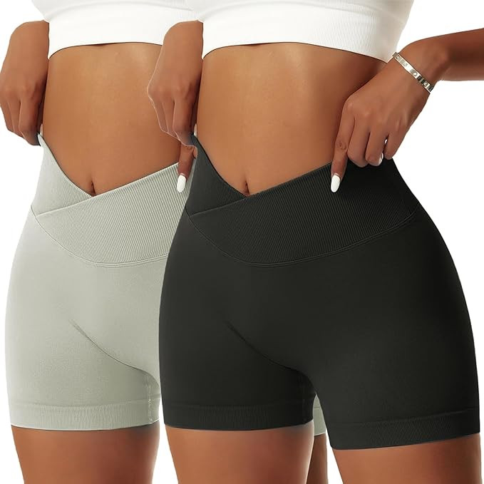 Vertvie Women's 2 Pack Workout Gym Shorts Booty V Cross Spandex Yoga Biker Shorts Scrunch Butt Hi... | Amazon (US)