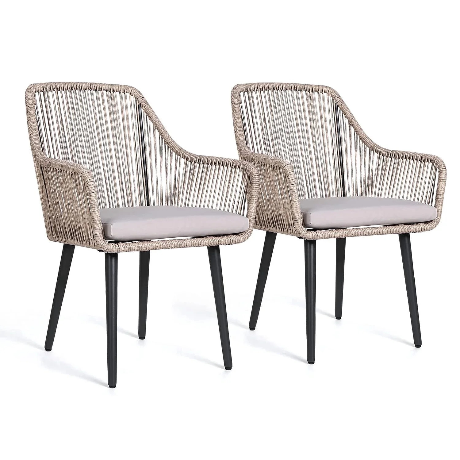 JOIVI Patio Wicker Chairs, 2 Pieces Outdoor Dining Chairs, All Weather Rattan Armchairs with Cush... | Walmart (US)