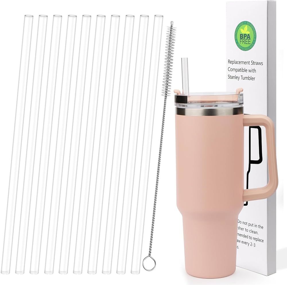 AIERSA 10 Pack Replacement Straws Compatible Stanley 40oz Tumbler,Plastic Clear Reusable Straw fo... | Amazon (US)