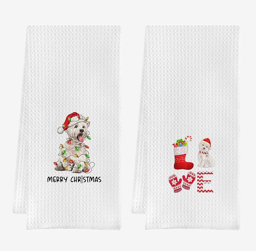 IWXYI Christmas Westie Terrier Kitchen Towels,Christmas Hand Towels,Westie Waffle Weave Kitchen D... | Amazon (US)