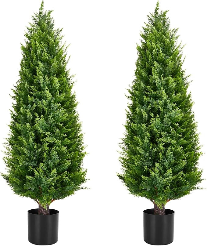 Artificial Topiary Tree 2-Set - 4 Feet Tall UV Protected Faux Cedar Pines - Outdoor & Indoor Deco... | Amazon (US)