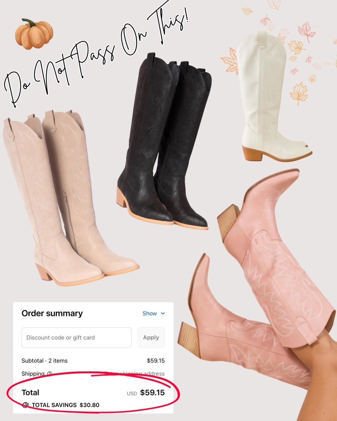 🍂✨ The perfect fall boots just dropped — and they’re $30 OFF right now! 🙌 Regularly $88👏 These must-have boots from Pink Lily come in tan, white, light pink, and black variations so you can match every fall outfit.

Whether you’re styling them with jeans, cozy sweaters, or fall dresses, these chic boots will be your go-to for pumpkin patch trips, coffee runs, and everything autumn. 🧡

✨ Sizes are going fast — don’t miss this deal!

#fallboots #pinklily #fallfashionfinds #ltkunder100 #bootseason #affordablefallfashion #ltkfall


#LTKSaleAlert #LTKStyleTip #LTKSeasonal