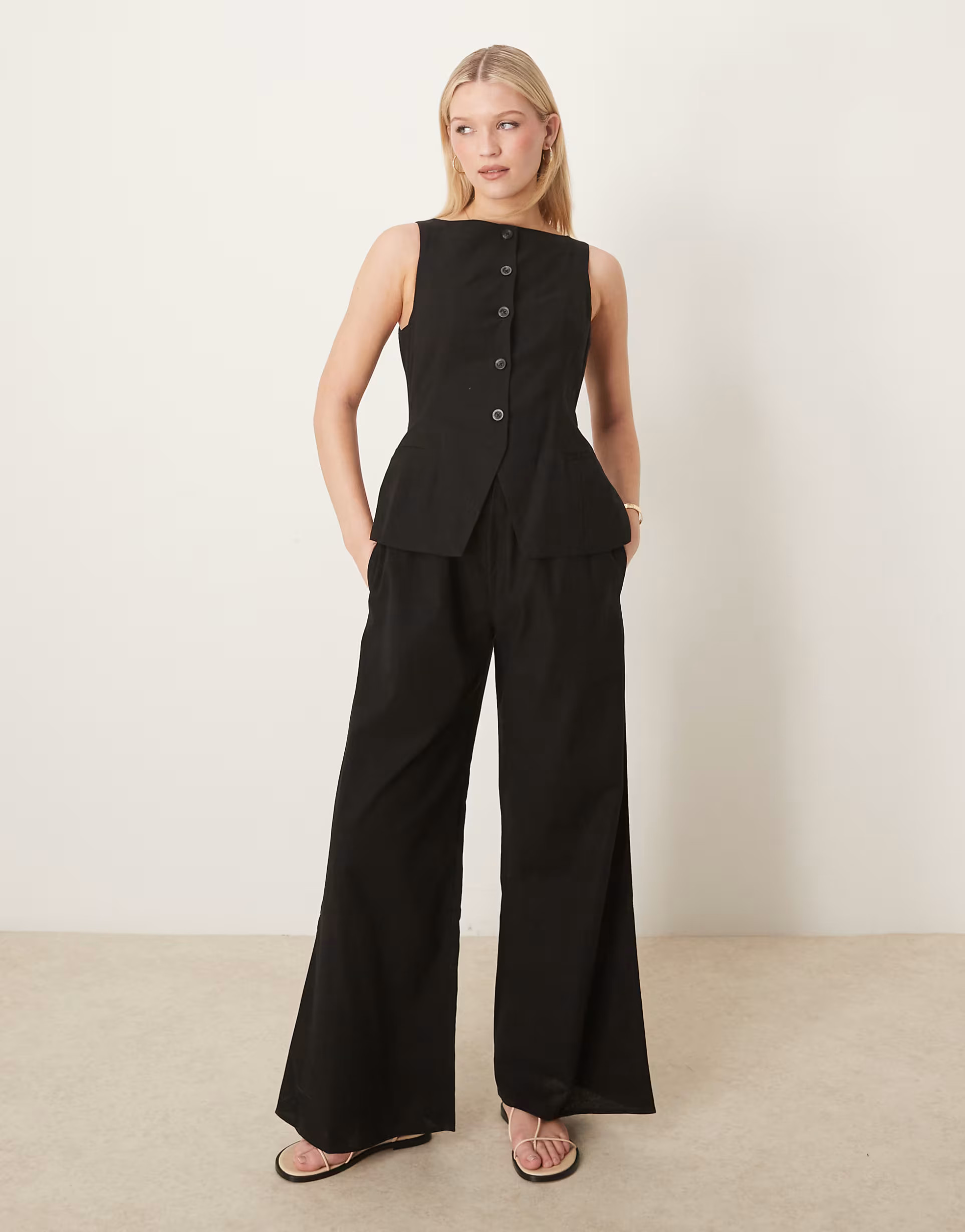 ASOS DESIGN button down waistcoat jumpsuit in black | ASOS | ASOS (Global)