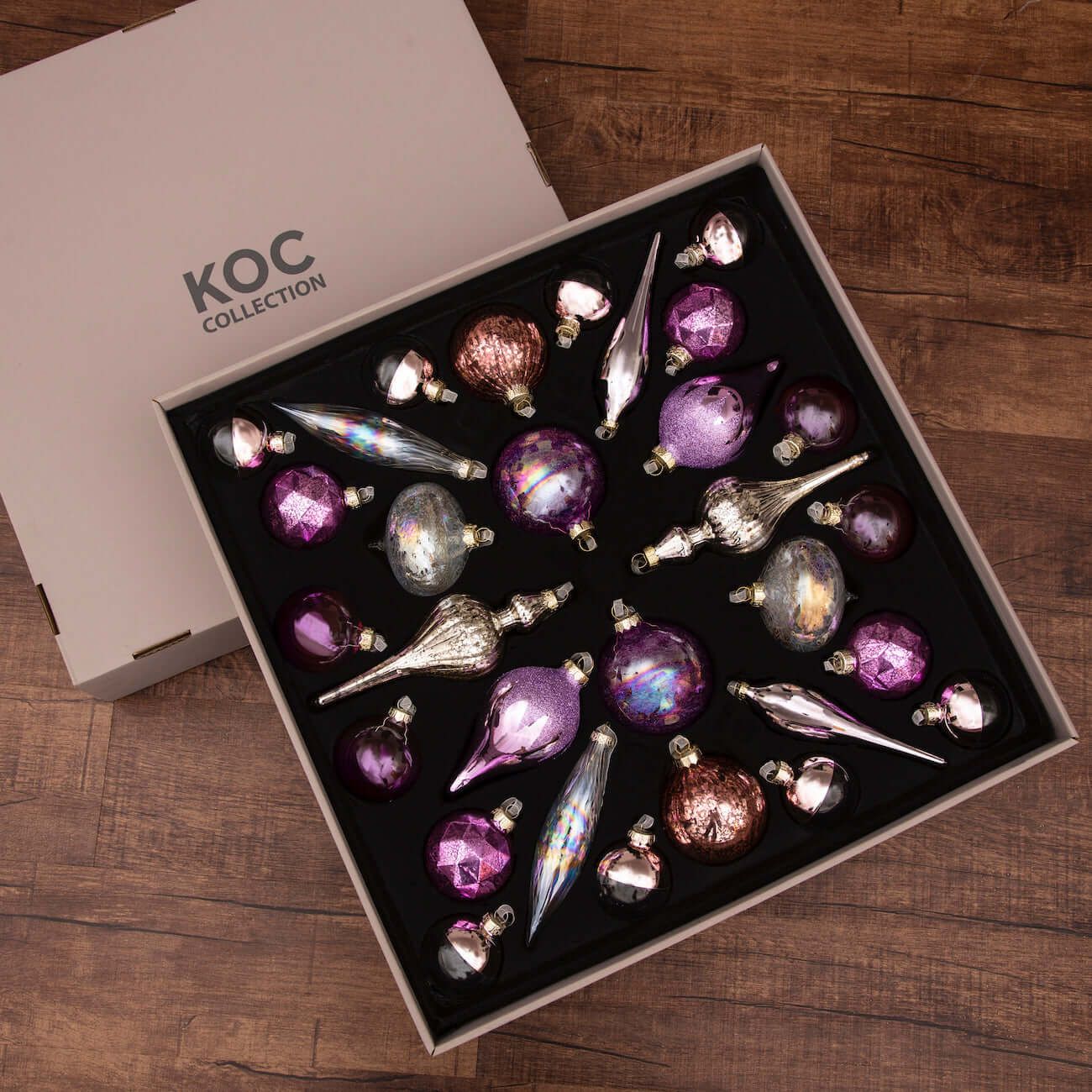 Sweet 30-Piece Glass Ornament Set (Pink - Purple) Limited Edition | King of Christmas