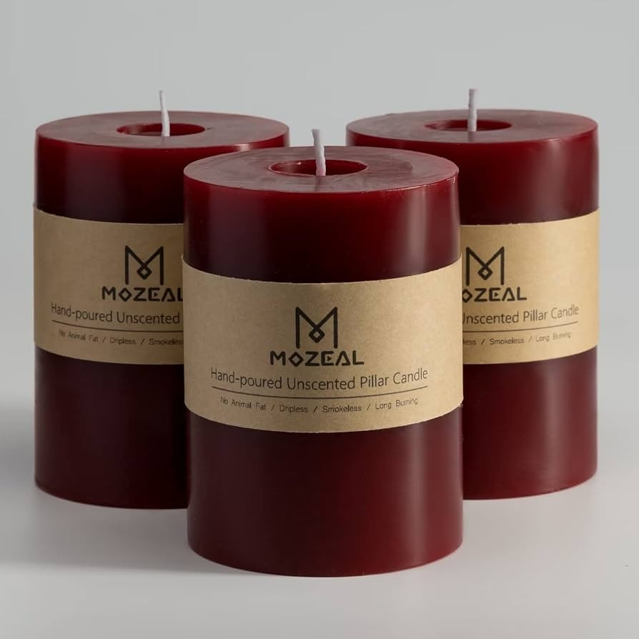 MOZEAL 3" x 4" Hand-Poured Unscented Candle,Dripless Pillar Candle Set of 3,Long Clean Burning,Ap... | Amazon (US)