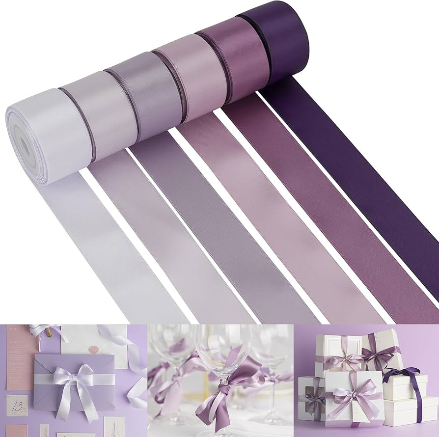 HUIHUANG Lilac Ribbon 1 inch Purple Satin Ribbon Double Face Satin Silk Ribbon Assortment for Flo... | Amazon (US)