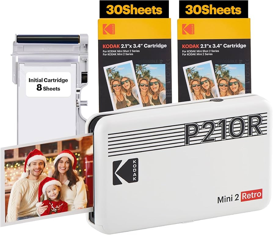 KODAK Mini 2 Retro 4PASS Portable Photo Printer (2.1x3.4 inches) Initial 8 Sheets + 60 Sheets Bun... | Amazon (US)