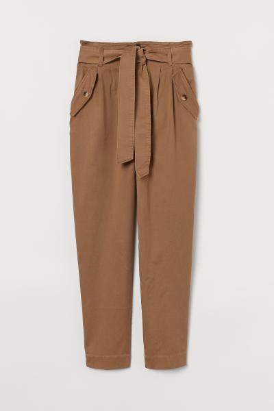 New Arrival
	Ankle-length pants in twill made from a cotton blend. High waist, paper-bag waistban... | H&M (US)