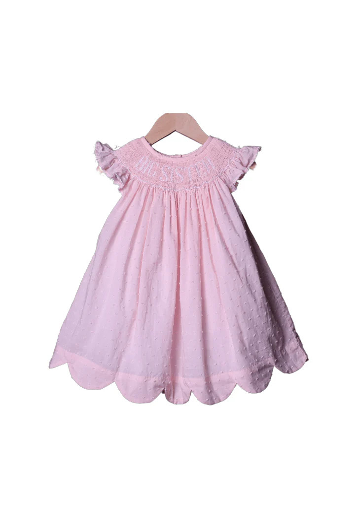 Smocked Big Sister Pink Swiss Dot Dress | The Smocked Flamingo