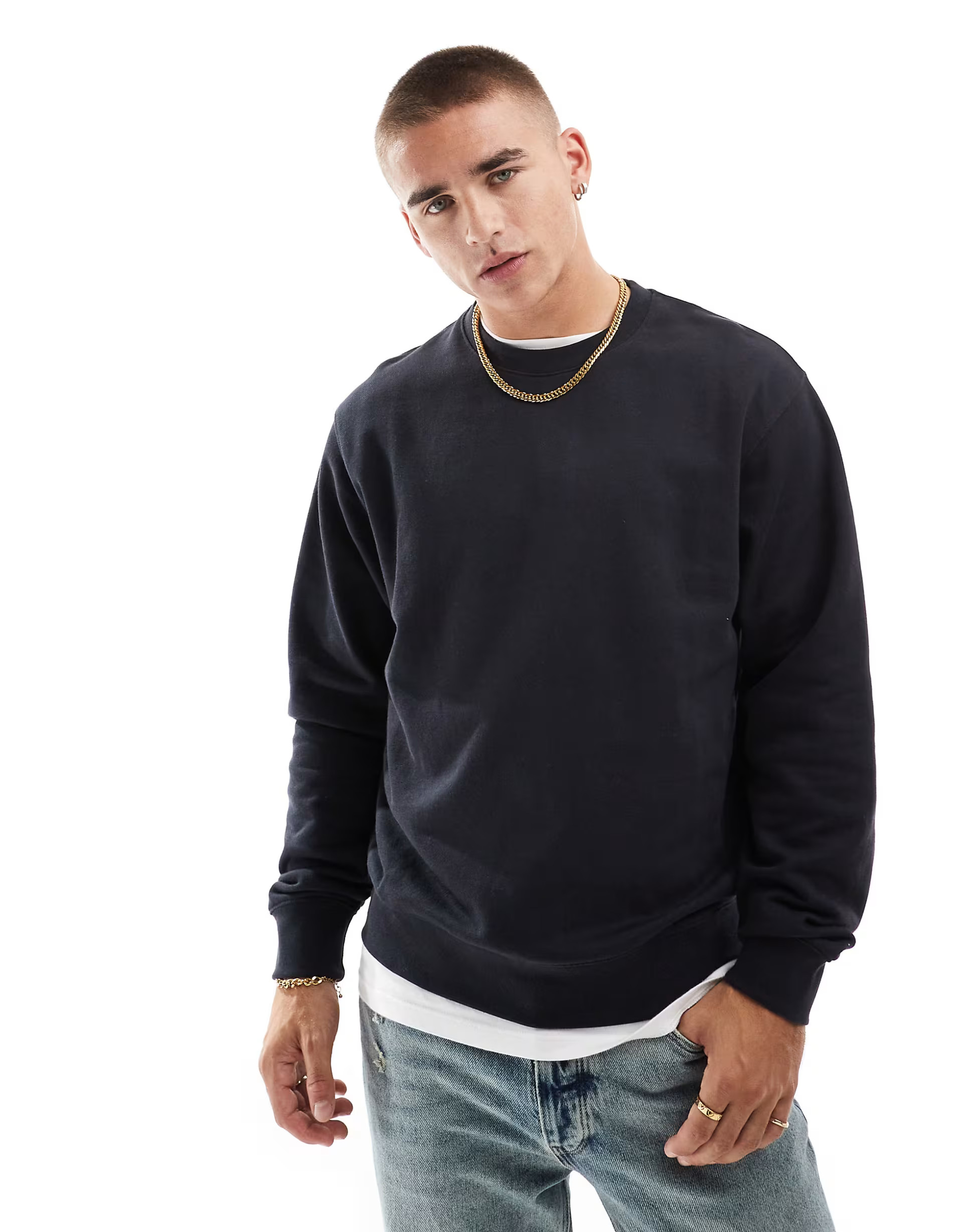 Jack & Jones oversized crew neck sweatshirt in navy | ASOS (Global)